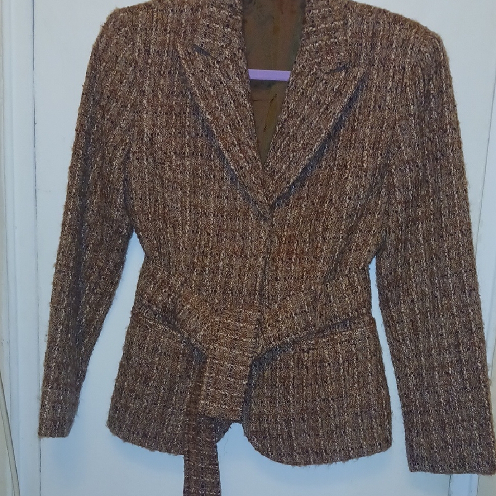 EMANUEL UNGARO - $65- Brown Tweed Belted Jacket - Size 2